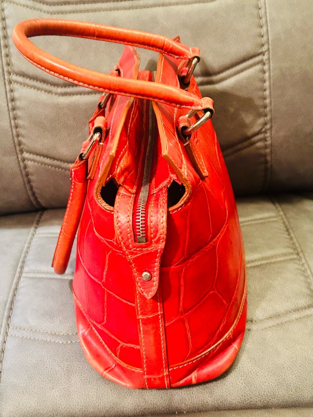 Dooney Red Croc-Embossed Leather Tote Bag - Picture 5 of 11